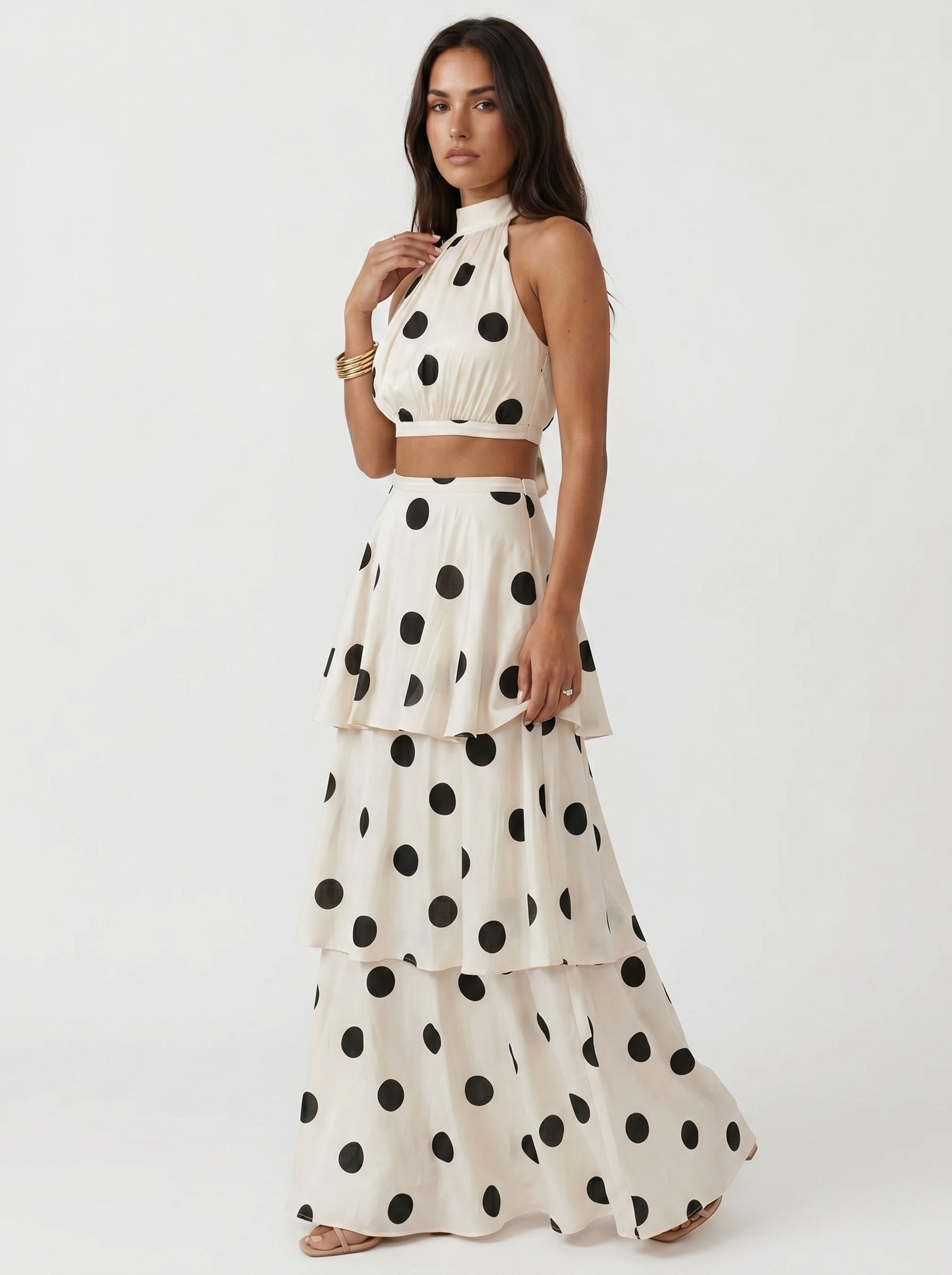 Lucia | Set Composto da Top e Gonna Lunga a Pois